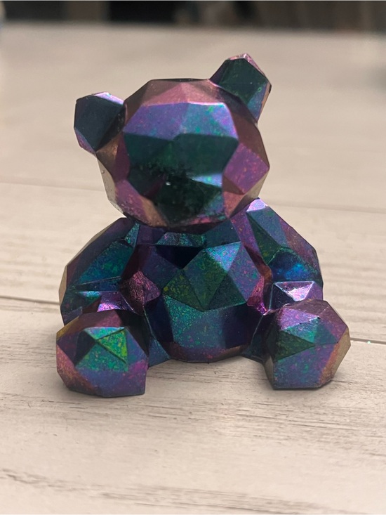 Handmade Other - Holographic Resin Small Bear Figurine - Purple Green Blue